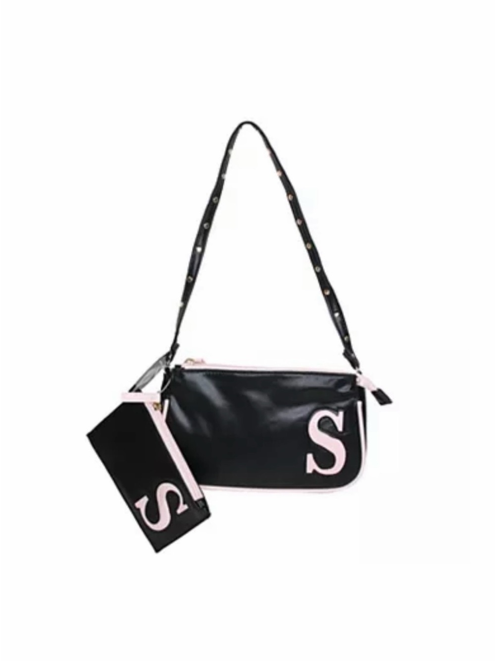 Black and Light Pink Letter S Shoulder Bag with change purse